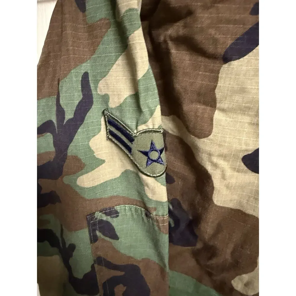 US Air Force Jacket Mens Small Short Woodland Camo Hot Weather Combat Patches